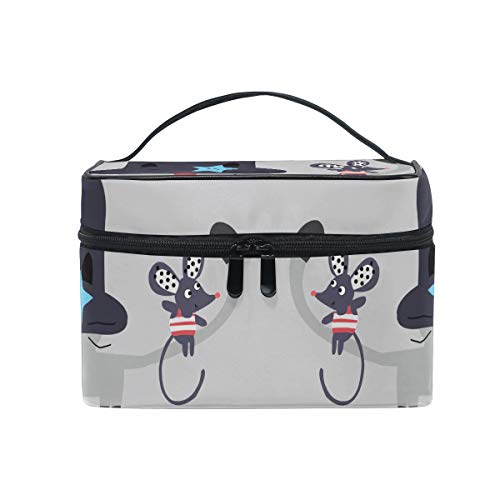Gato Gris Lindo Ratón Bolsa Mochila de Maquillaje Almacenamiento Organizador de Cosméticos Portátil Estuche para Mujeres Señoras Niñas
