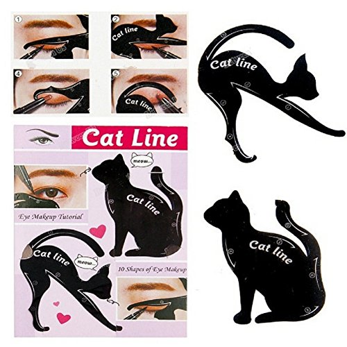 Haosshop - Plantilla de maquillaje para sombra de ojos, en forma de gato, 5 hojas, color negro.