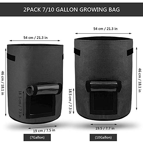 Herefun Bolsa de Cultivo de Plantas, 2 Pack Maceta de Cultivo de Patatas Bolsa para Verduras con Ventana, Bolsas de Cultivo de Patatas para Papas, Tomates, Fresas, Flores y Verduras (Negro-10 Galones)