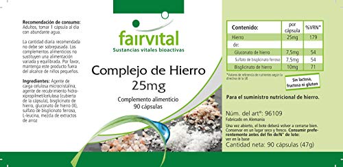 Hierro Complex 25mg - VEGANO - Dosis elevada - 90 Cápsulas - Calidad Alemana