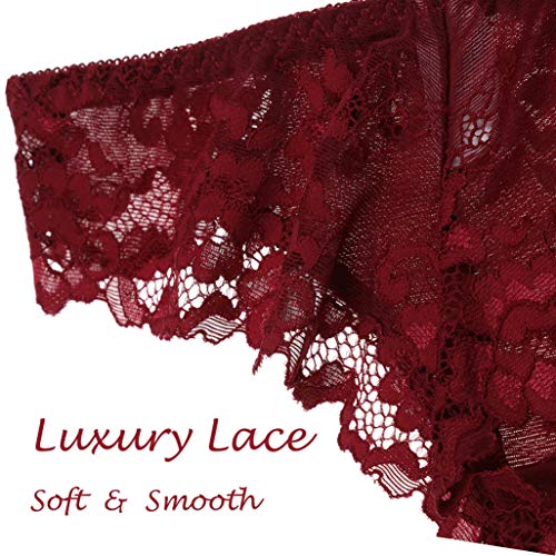 HOKEMP Mujer Braga Tanga de Encaje para Braguita Pantalones Señoras Ropa Interior Pack de 6