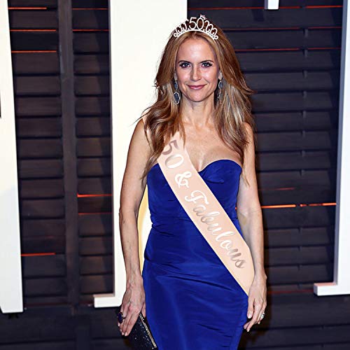 HOWAF Oro Rosa 50 cumpleaños Faja de satén cumpleaños Banda y 50 Diadema Tiara para Mujer 50 Años cumpleaños Fiesta de Decoración Accesorios Regalo Mujer