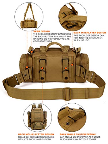 Huntvp Riñonera Táctical Bandolera Militar Molle 3 Vías de Llevar Impermeable para Correr Senderismo Ciclismo Camping