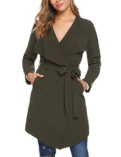 iClosam Gabardina para Mujer Chaqueta Fina con cinturón Gabardina Abrigo Outwear Señoras Cascada Cárdigan de Manga Larga