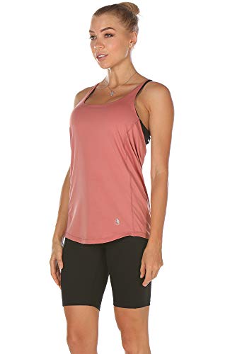 icyzone Camiseta de Fitness Deportiva de Tirantes para Mujer Cruzado-Cruzado 2 en 1 Chaleco Deportivo (XL, Peony)