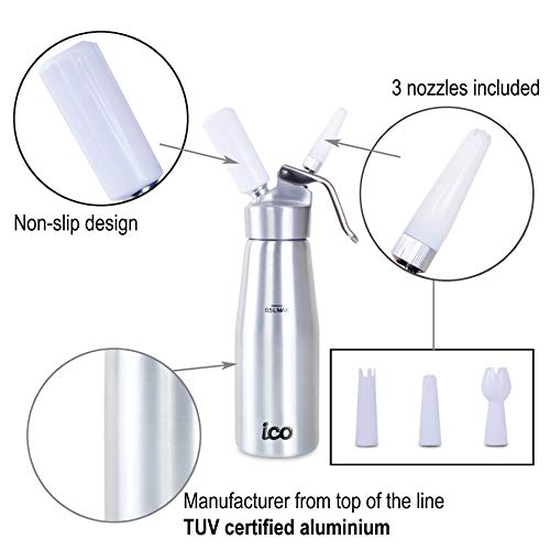 Impeccable Culinary Objects (ICO) Sifon de Cocina Profesional para Espumas y Nata de Aluminio, 500 ml