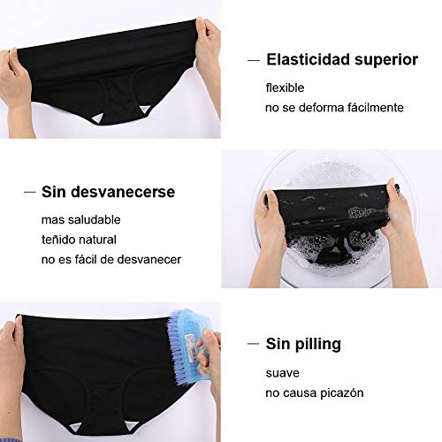 INNERSY Bragas Mujer Algodón Culotte de Sexy y Cómoda Ropa Interior Pack de 6 (XS-EU 36, 2Negro+2Gris+2Blanco)