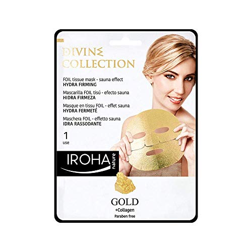 Iroha Nature - Mascarilla Facial Divine Foil Hidra Firmeza, Efecto Sauna con Oro 24k y Colágeno, 1 unidad | Mascarilla Hydra Firming | Mascarilla Efecto Sauna