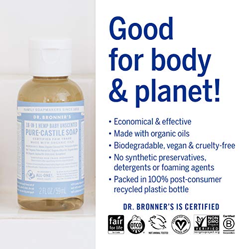 Jabón líquido puro de castilla sin perfume Dr. Bronner's, 59 ml