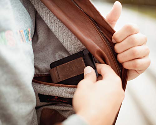 JAIMIE JACOBS Cartera Hombre Nano Boy Pocket Cartera Minimalista Slim Wallet Cartera Clip Cartera Pequeña Tarjetera Fina Pinza para Billetes Billetero para Hombres (Bronceado Oscuro)
