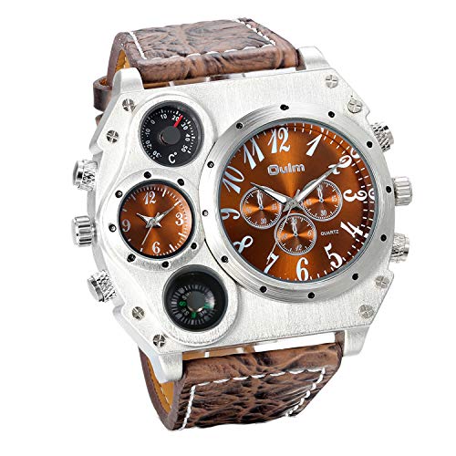 Jewelrywe Reloj Ronda Geniales Pantalla Brújula Termómetro Dual Time Dial (Marrón), Regalos Dia del Padre Originales
