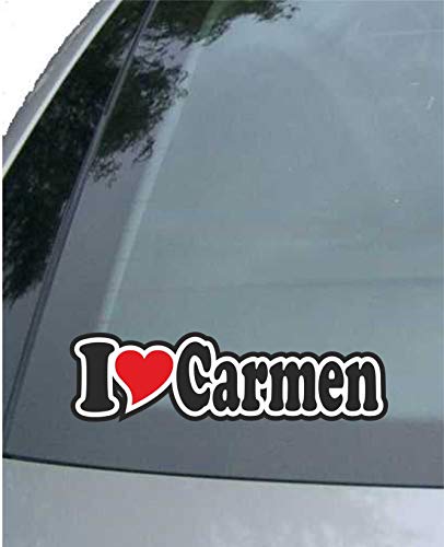 JINTORA - Etiqueta - Pegatina para el Coche - I Love Heart - Amo con Corazon 15 cm - I Love Carmen - Camión portátil con Ventana - Pegatina con el Nombre de la Mujer niño Hombre