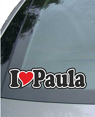 JINTORA - Etiqueta - Pegatina para el Coche I Love Heart - Amo con Corazon 15 cm - I Love Paula - Camión portátil con Ventana - Pegatina con el Nombre de la Mujer niño Hombre