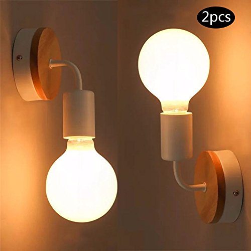 JINYU Decoración de madera blanca Lámpara de pared arriba/abajo decorativa de interior,Rústico País Vintage Loft Accesorio de cabecera Montaje Retro cálido Edison Lámparas E27 Max 60W,Paquete de 2