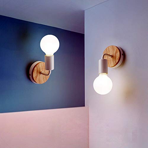 JINYU Decoración de madera blanca Lámpara de pared arriba/abajo decorativa de interior,Rústico País Vintage Loft Accesorio de cabecera Montaje Retro cálido Edison Lámparas E27 Max 60W,Paquete de 2