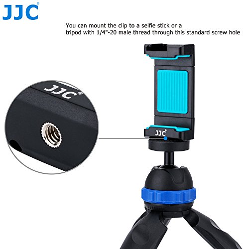 JJC Adaptador para Trípode Soporte Universal con Montaje de Zapata Fría Trípode Selfie Stick Monopod Cabeza de Tornillo Estándar de 1/4-20, Ajustable de 56-105mm Soporte para Smart Teléfonos (Azul)