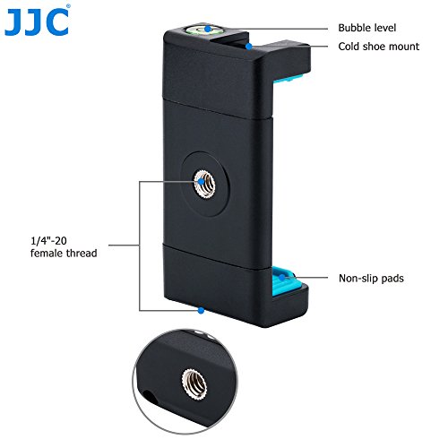 JJC Adaptador para Trípode Soporte Universal con Montaje de Zapata Fría Trípode Selfie Stick Monopod Cabeza de Tornillo Estándar de 1/4-20, Ajustable de 56-105mm Soporte para Smart Teléfonos (Azul)