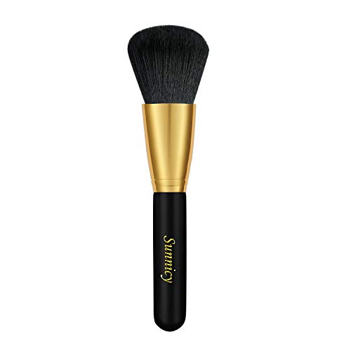 Kabuki Large Bronzer Brush Brocha para polvos sueltos, maquillaje para el Blending Blush Makeup (Negro-oro)