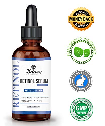 KANZY Retinol Sérum 2.5% con ácido hialurónico para el acné antienvejecimiento Círculos oscuros Arrugas aceite facial aceite de piel humectante de piel para Pieles Sensibles 30ML