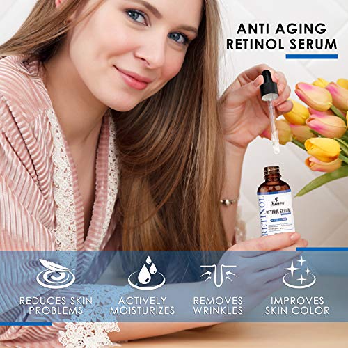 KANZY Retinol Sérum 2.5% con ácido hialurónico para el acné antienvejecimiento Círculos oscuros Arrugas aceite facial aceite de piel humectante de piel para Pieles Sensibles 30ML