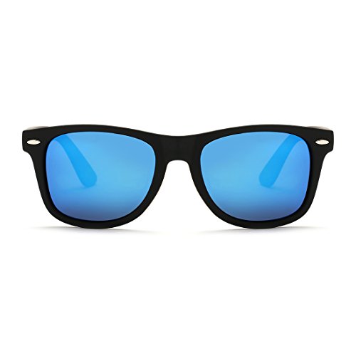 kimorn Polarizado Gafas De Sol Clásico Unisexo Cuerno Rimmed Años 80 Retro AE0300 (Negro&Azul claro, 52)