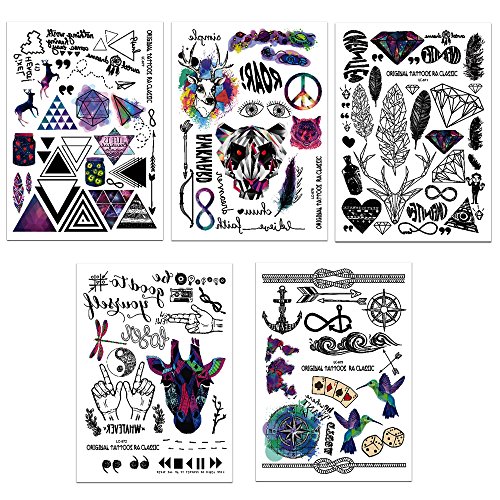 Konsait tatuajes temporales Flash Tatuajes temporär Tattoo cuerpo pegatinas tatuajes temporales Hamsa corazón flores Rose Colores joyas Tattoo para adultos mujer niñas(10 hojas)