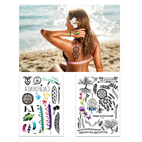 Konsait tatuajes temporales Flash Tatuajes temporär Tattoo cuerpo pegatinas tatuajes temporales Hamsa corazón flores Rose Colores joyas Tattoo para adultos mujer niñas(10 hojas)