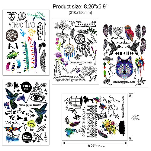 Konsait tatuajes temporales Flash Tatuajes temporär Tattoo cuerpo pegatinas tatuajes temporales Hamsa corazón flores Rose Colores joyas Tattoo para adultos mujer niñas(10 hojas)