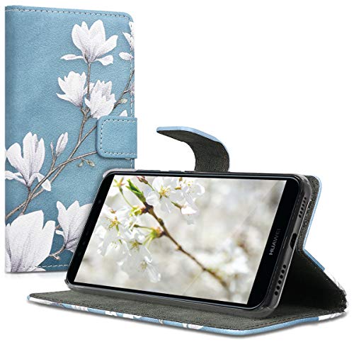 kwmobile Funda Compatible con Huawei Y6 (2018) - Carcasa de Cuero sintético Magnolias - con Tarjetero