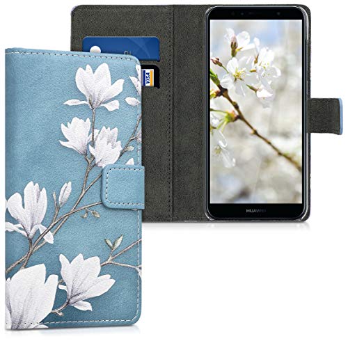 kwmobile Funda Compatible con Huawei Y6 (2018) - Carcasa de Cuero sintético Magnolias - con Tarjetero