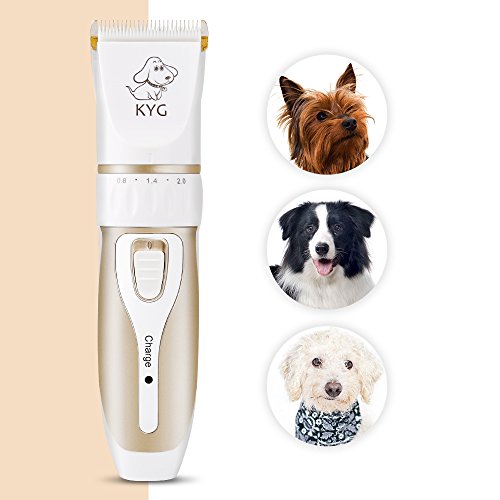 KYG Cortapelos Inalámbrico para Mascotas Bajo Ruido, Carga Rápida, con 4 Guías de Peine, Máquina Cortapelo para Perros, Gatos y Otros Animales