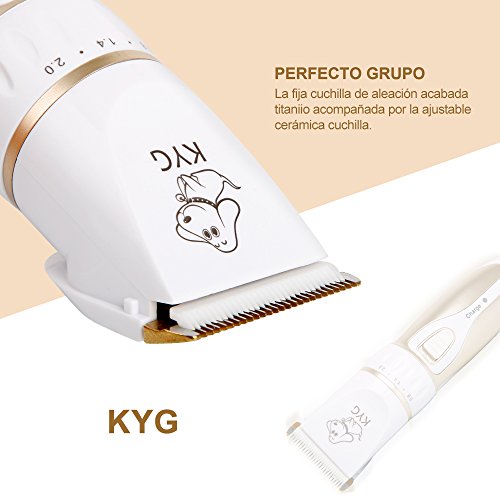 KYG Cortapelos Inalámbrico para Mascotas Bajo Ruido, Carga Rápida, con 4 Guías de Peine, Máquina Cortapelo para Perros, Gatos y Otros Animales