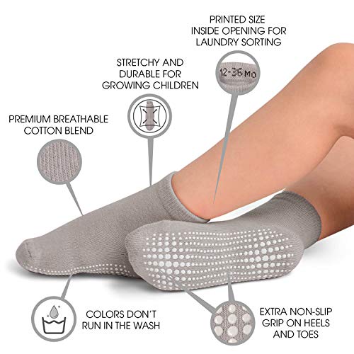 LA Active Calcetines Deportivos Antideslizantes - 6 Pares - Bebé Niño Pequeño Infante Recién Nacido Chicos Chicas Anti Deslizante/Patinazos (Grayscale, 12-36 Meses)