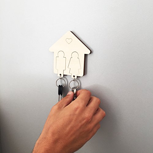 LAC Organizador de Llaves con 2 Llaveros para Pareja | Cuadro de Madera para la Casa y la Oficina | Accesorios Guardallaves para Colgar en el Hogar | Regalo Ideal de San Valentín para Parejas