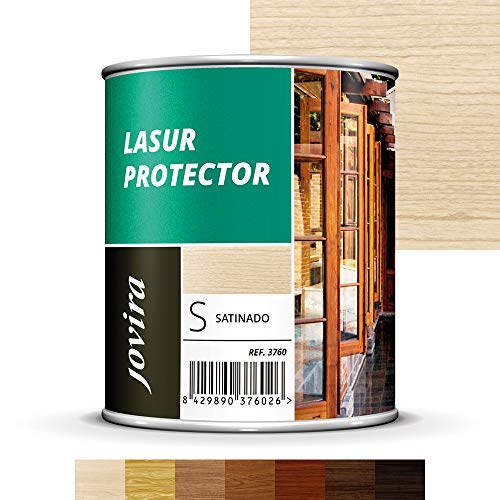 LASUR PROTECTOR SATINADO EXTERIOR Protege la madera,Baniz lasur satinado decora y embellece todo tipo de madera (750 ml, INCOLORO)
