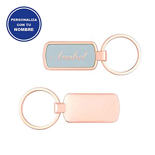 Llavero PERSONALIZDO Vintage Metal Rose Gold (Color del Fondo Azul) • Llaveros Personalizados con Nombre o Texto que desees • Llaveros Originales Ideales para cualquier Regalo Sencillo y Moderno