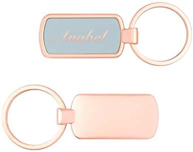 Llavero PERSONALIZDO Vintage Metal Rose Gold (Color del Fondo Azul) • Llaveros Personalizados con Nombre o Texto que desees • Llaveros Originales Ideales para cualquier Regalo Sencillo y Moderno