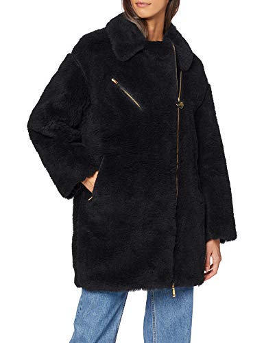 Love Moschino Full Zip Faux Furry Coat Abrigo, (Black C74), Small para Mujer