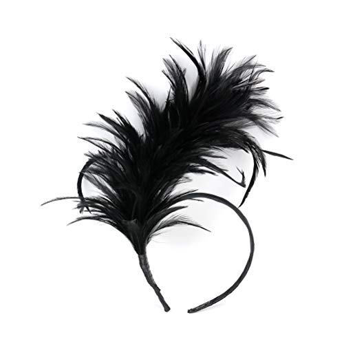 Lurrose Diadema de plumas Fascinator Banda para el cabello Tocado para la cabeza Tocado de disfraces para el Festival de fiestas elegantes (Negro)