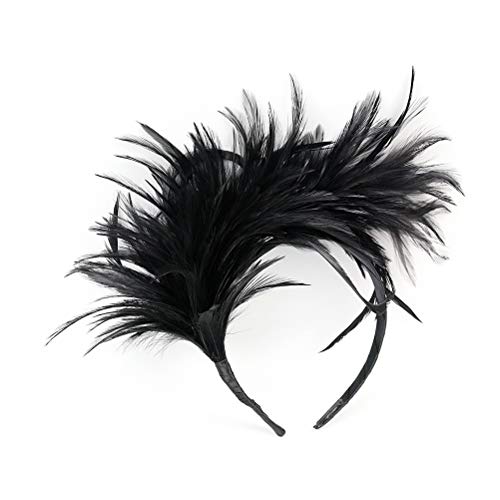 Lurrose Diadema de plumas Fascinator Banda para el cabello Tocado para la cabeza Tocado de disfraces para el Festival de fiestas elegantes (Negro)