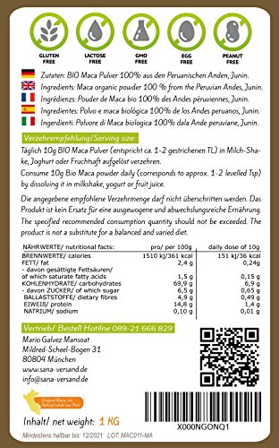 Maca 1 kg polvo puro de la raíz de maca organica, polvo de Maca original del Peru