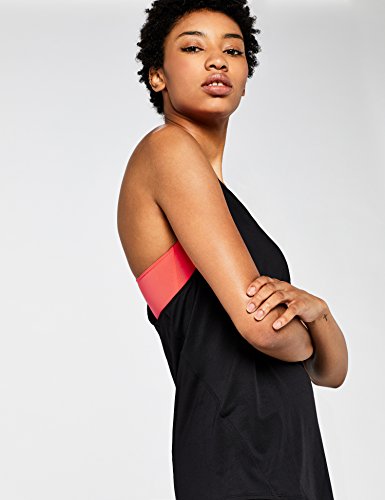 Marca Amazon - AURIQUE Camiseta Deportiva de Doble Capa Mujer, Multicolor (Black/Geranium), 36, Label:XS