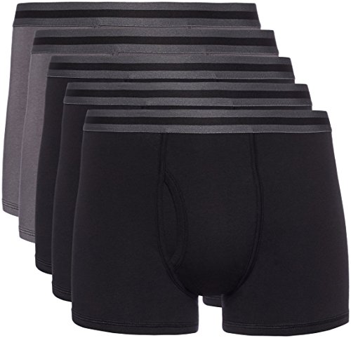 Marca Amazon - find. Calzoncillo Corto de Algodón Hombre, Pack de 5, Multicolor (Black X3, Charcoal X2), M, Label: M