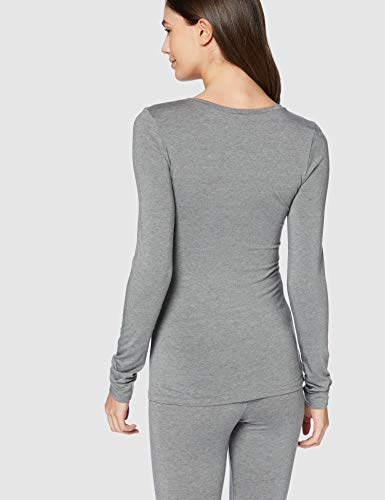 Marca Amazon - IRIS & LILLY Camiseta Interior Térmica Ligera de Manga Larga para Mujer, Gris (Grey Melange), L, Label: L