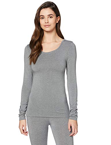 Marca Amazon - IRIS & LILLY Camiseta Interior Térmica Ligera de Manga Larga para Mujer, Gris (Grey Melange), L, Label: L