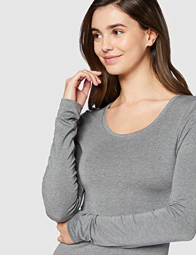 Marca Amazon - IRIS & LILLY Camiseta Interior Térmica Ligera de Manga Larga para Mujer, Gris (Grey Melange), L, Label: L