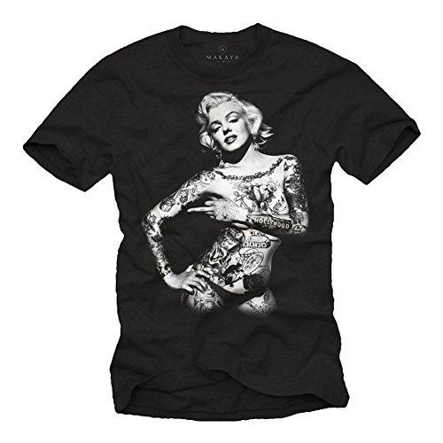 Marilyn Monroe - Camiseta Rockabilly Pin Up Tattoo - Negra XXXL
