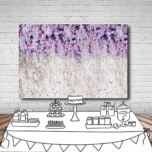 MEHOFOND Lavanda y Blanco Floral Novia Ducha Fondo Fondo de Estudio de Fotografía Púrpura Claro Fotografía de Boda Telón de Fondo para Bebé Ducha Cumpleaños Decoración Banner 2.1 x 1.5 m