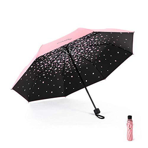 Meiyijia Paraguas Plegable, Mini Paragua,Paraguas Ultraligero, (99% UV Resistencia &100% Impermeable) Doble-Uso Paraguas Del Sol/Lluvia, Conveniente para Viajes（Flor de cerezo rosa Expandir 96cm）