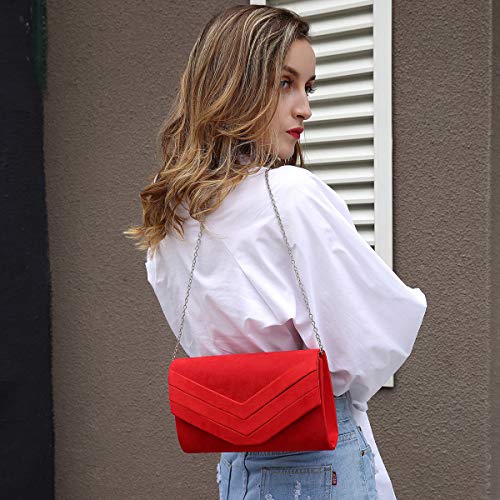 Milisente Mujer Embragues Ante Sobre Bolsa de noche Clásico Cartera de mano (Rojo)